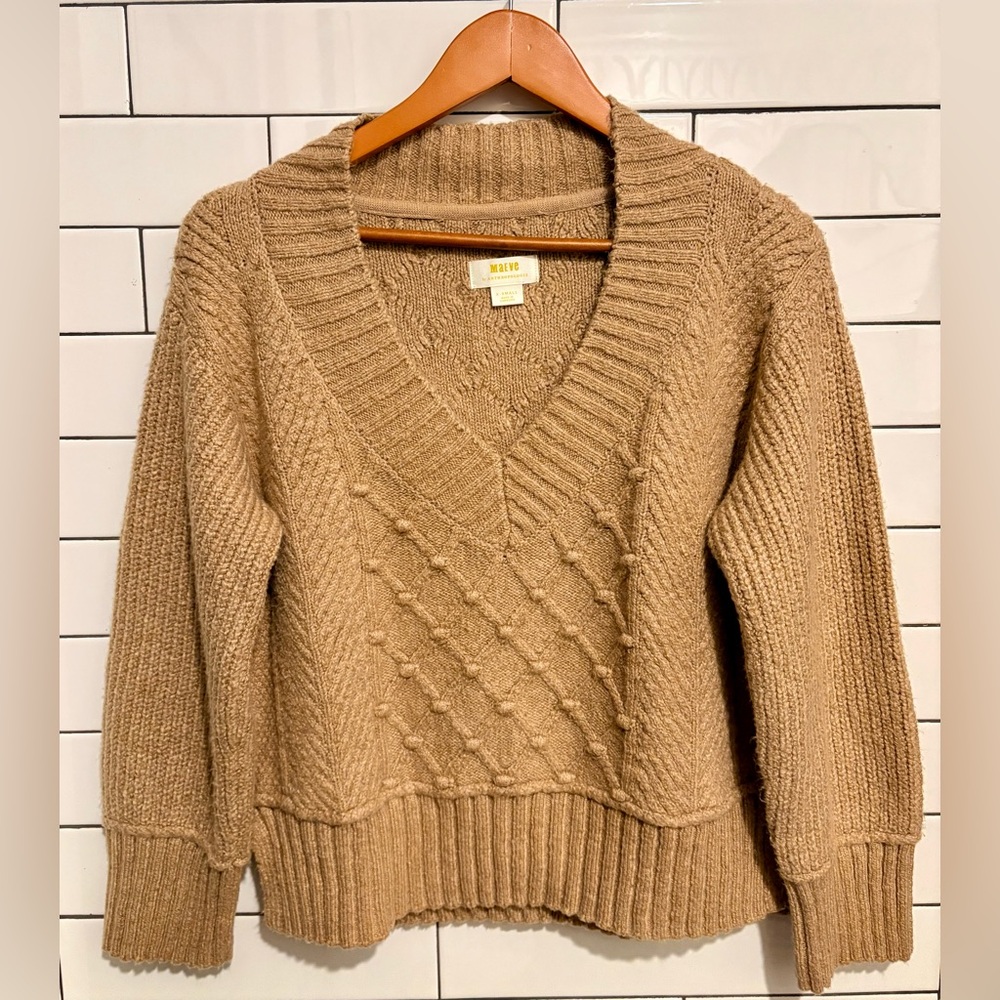 Anthropologie Maeve Tillie Beige Cable Knit Sweater XS - Picture 6 of 9